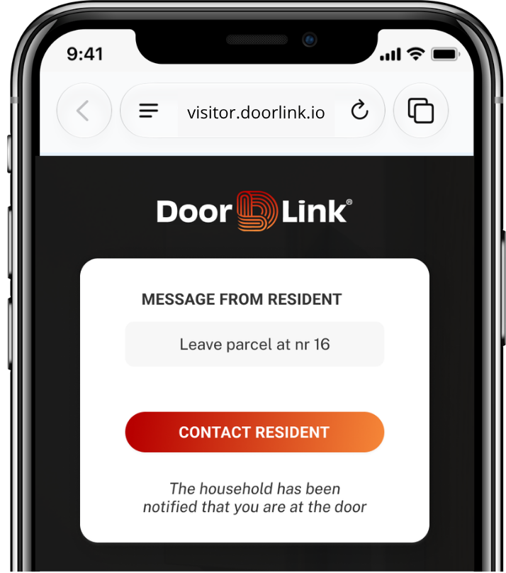 The contact page as the visitor sees it, showing the resident&rsquo;s message and the contact button